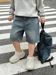 Tween Boy Casual Versatile Denim Shorts With Pockets - Medium Wash - View 3