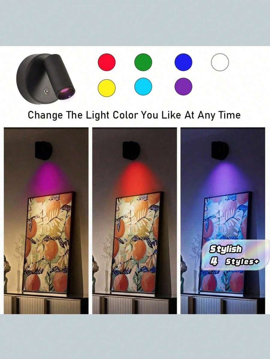 1 pieza Foco controlado por control remoto, luz decorativa de pared con control táctil, RGB de 7 colores con capacidad de atenuación, iluminación nocturna, adecuado para arte de pared y decoración de árboles, luz recargable. - 7 Colors RGB - Ver 1