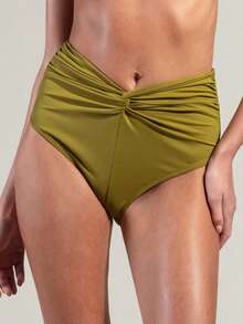 Rouah Women's Solid Color Twist Ruched Triangle Bikini Bottom, Suitable For Summer Vacation And Beach - Matching Top Available - Green - View 4