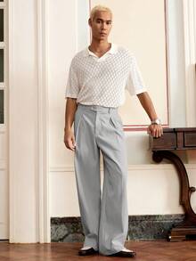 SWAVVY Celana Panjang Pria Tenun Kasual Longgar Model Lurus, Pinggang Elastis, Warna Polos, Cocok untuk Pemakaian Sehari-hari - Light Grey - View 3