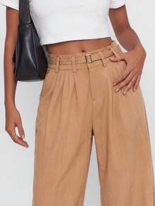 Avantive Calça Plissada Solta Casual Feminina com Bolsos, Versátil para Uso Diário - Laranja Avermelhado - Visão 4