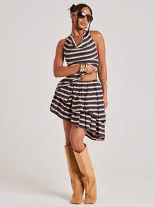 NYA SZN Conjunto de top halter con falda de dos volantes - Multicolor - Ver 4