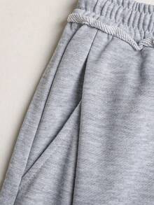 SHEIN 少女针织浅灰色宽松休闲抽绳口袋阔腿运动裤 - 灰色 - 查看 5