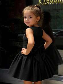 Kids Young Girl Woven Solid Color Square Neck Casual Sleeveless Dress N O Ne 7th Birthday Summer - Black - View 4