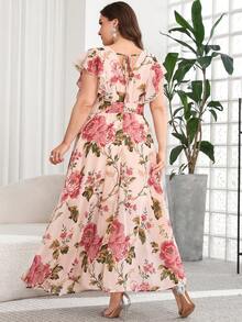 SHEIN Clasi 大码女式碎花荷叶袖优雅连衣裙 - 彩色 - 查看 9