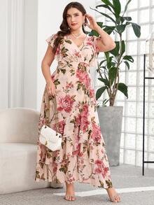 SHEIN Clasi 大码女式碎花荷叶袖优雅连衣裙 - 彩色 - 查看 10