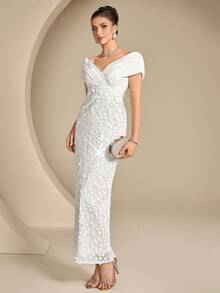 Coutiva Elegantes Abendkleid mit Satin-Einsätzen und Pailletten-Saum, gerader Schnitt, perfekt für Geburtstagsparty, Abschlussfeier, Schulanfang & Musikfestivals - Weiss - Übersicht 7