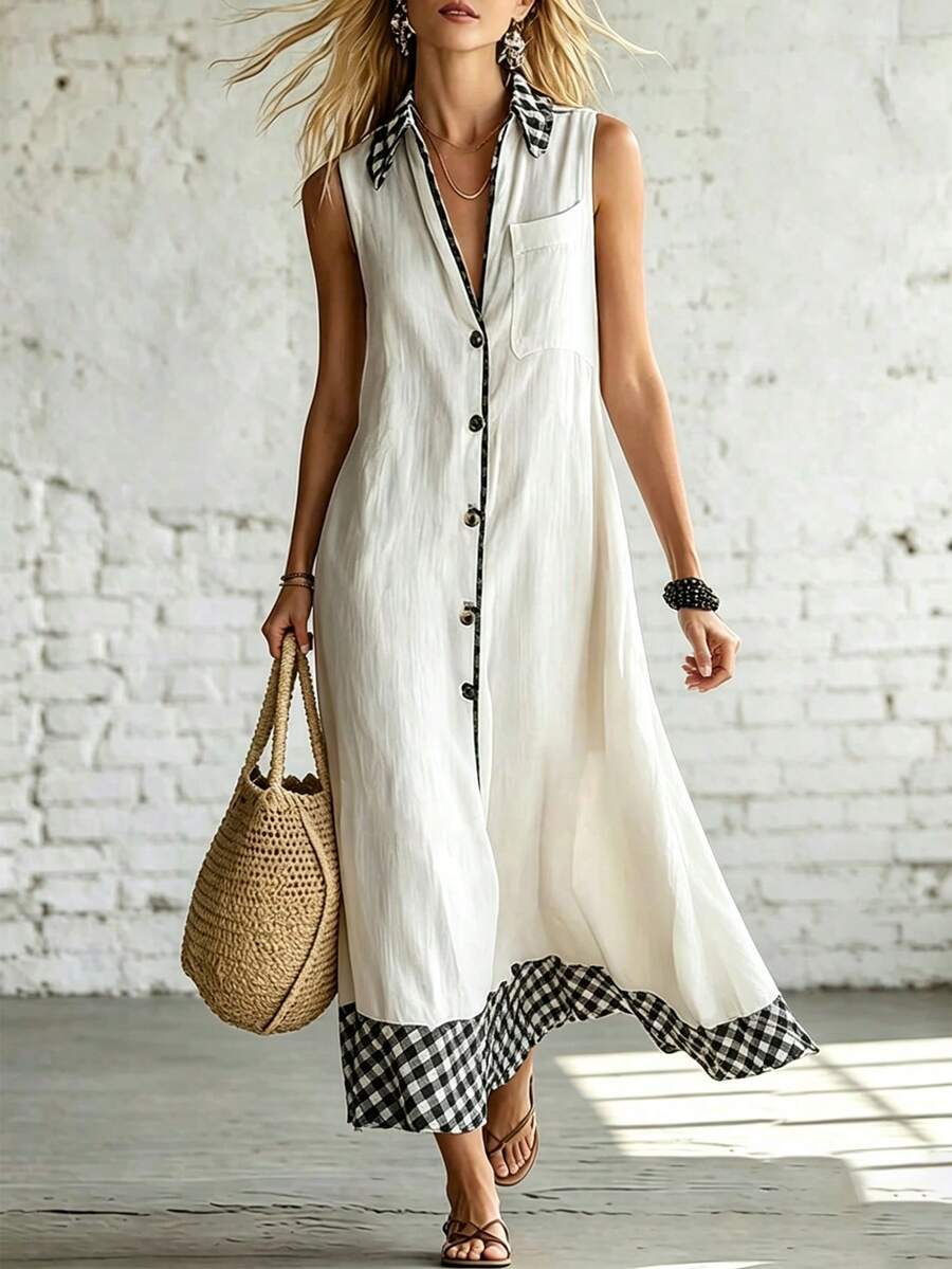 EMERY ROSE Women's Woven Casual Resort Sleeveless Summer Long Dress - White - View 1