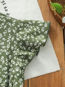 Emery Rose Kids Emery Rose Kids Váy thường ngày cổ chữ V họa tiết hoa nhí cho bé gái - màu xanh lá - Xem 9