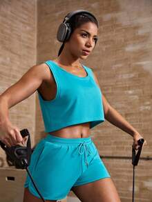 Powerista Women Sweatshirt Material Loose Cropped Sports Tank Top - Mint Green - View 7