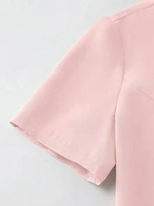 Franclia 优雅褶裥金属装饰短袖西装外套，百搭通勤装，适合女士春夏穿着 - 粉色 - 查看 6