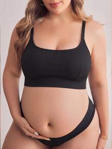Moonlight&Mama Plus Size Nursing Bra, Ribbed Nursing Bra, Sports Bra For Pregnant Or Breastfeeding Women, Convenient Nursing Experience For Plus Size Urban Women - Black - View 5