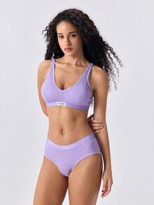 Loungeista 5pcs Women's Solid Color & Letter Print Elastic Waistband Comfortable Minimalist Briefs - Multicolor - View 5