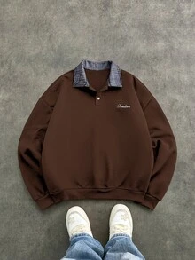 ESTAVOR Men's Standard Size Black Pullover Pullover Sweatshirt With Embroidered Collar, Casual For Spring & Autumn - Brown - View 7