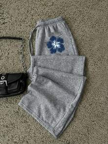 Casual Vintage Punk Y2K Versatile Party Airport, Pantalones Deportivos de Pierna Recta Holgados con Estampado Floral de Cruz Negra, Cómodos y Cálidos para Mujer, Adecuados para Otoño/Invierno. - Gris claro 2 - Ver 4