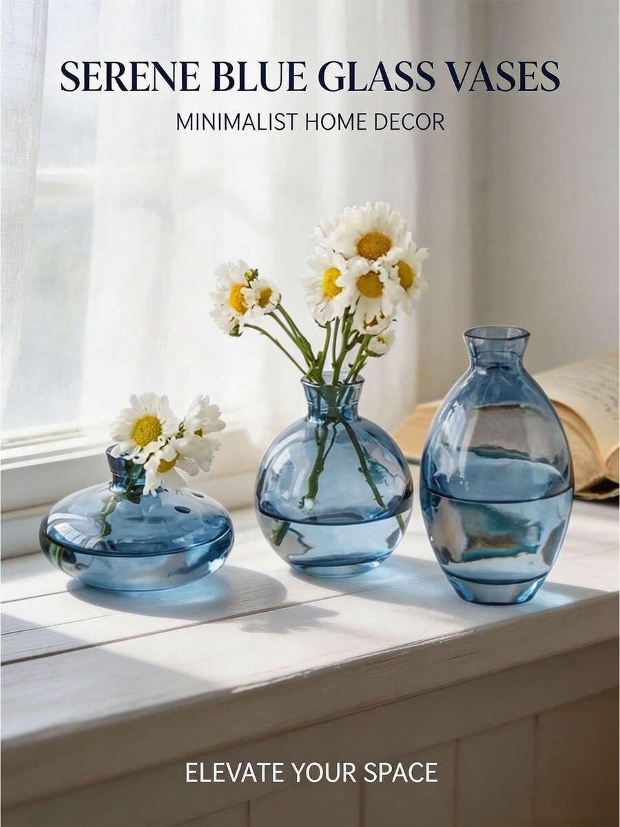 Set Vas Mini Modern 3 Buah (Hijau) - Sempurna untuk Dekorasi Rumah, Rangkaian Bunga, Pesta, dan Lainnya, Dekorasi Rumah, Vas Bunga, Hiasan Tengah Meja, Dekorasi Meja - Baby Blue - View 1