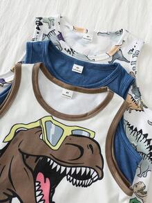 SHEIN Bộ đồ 6 món cho bé trai, kiểu dáng thường ngày, in hình hoạt hình dễ thương, gồm áo tank top và quần short, thích hợp cho mùa hè. - Nhiều màu - Xem 3