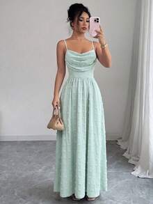 Elenzga Đầm voan mỏng nhẹ, thanh lịch, lãng mạn dành cho nữ, kiểu dáng dây mảnh, thắt eo, thích hợp dự đám cưới, họp mặt chị em. - Màu xanh Bạc hà - Xem 3