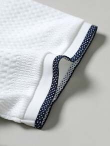 Manfinity Homme Men's Knitted Jacquard Texture Splicing Contrast Collar 3-Button Collar & Cuff Ribbed Polo Shirt, Formal - White - View 7
