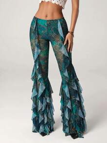 SHEIN ICON Women's Paisley Print Retro Flare Pants - Multicolor - View 3