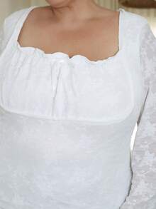 Pretty and Ole 大尺碼女款白色胸罩罩杯折疊領喇叭袖T恤，秋季女裝蕾絲上衣鐘形袖上衣休閒款 - 白色 - 查看 6