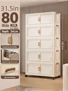 Foldable Multi-Tier Storage Box, Double Door Storage Cabinet For Clothes, Books, Snacks In Bedroom, Living Room, Cream Color - Multicolor - View 9