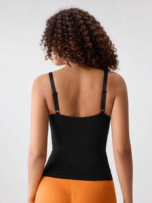 Loungeista Tank Top Camisole Wanita Model V-Neck Slim Fit, Pakaian Olahraga Musim Panas Dasar untuk Musim Panas - Hitam - View 2