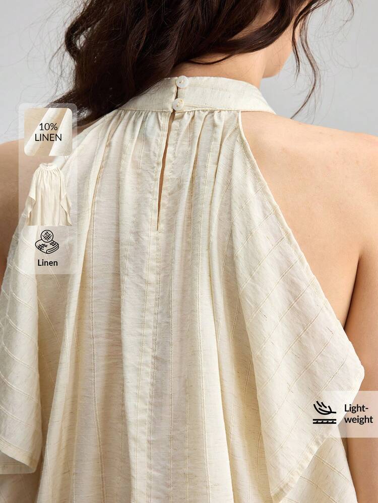 Women's Comfortable Linen-Like Fabric Sleeveless Loose Fit Tank Top, Versatile Halter Neck Design, Suitable For All Seasons, Modern Urban Casual Business Wear, High-Quality Fabric, Elegant And Refined Office Commuter Airport Fashion All-Season Bohemian Style Vacation Outfits Seaside Women's Clothing, Country Music Concert Style, Western Style Clothing, Nomadic Casual Fashion Boho High-End, Elegant, Old-Fashioned Cruise Attire For Wedding Guests
