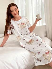 SHEIN 140g Milk Silk Digital Print Women's Nightgown - Multicolor - View 5