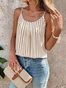 EMERY ROSE Tank Top Tanpa Lengan Kasual Motif Garis-garis untuk Wanita, Atasan Musim Panas - MultiWarna - View 6
