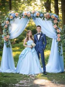 1pc Blue Wedding Arch Fabric, Transparent Sheer Backdrop Curtain, Suitable For Wedding Ceremony, Party Ceiling Decor - multicolor - View 6
