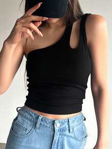 DAZY Women's One Shoulder Hollow Out Slim Fit Top Summer,Crop Tops Women Going Out Tops - Black - View 7