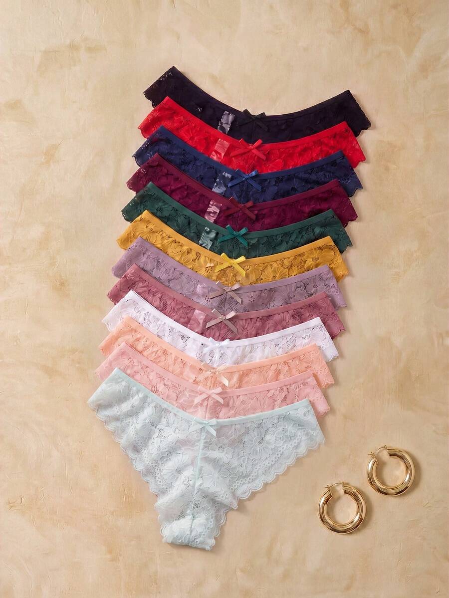 HautHeat 12 chiếc/gói quần lót ren thoải mái gợi cảm cho nữ - Nhiều màu - Xem 1