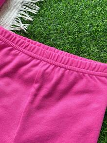 SHEIN Bộ đồ mặc nhà thoải mái cho bé gái, gồm áo cổ tròn và quần legging màu hồng, in chữ "Mommy's Baby" (Con yêu của mẹ). - Màu Hồng Tươi - Xem 5
