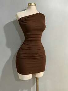 Flirla New Spring/Summer Women's Retro Sexy Slim Fit Comfortable Casual Pink Dress, Versatile - Brown - View 1
