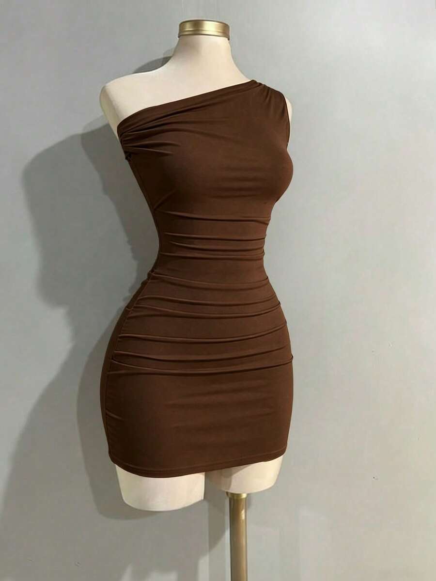 Flirla New Spring/Summer Women's Retro Sexy Slim Fit Comfortable Casual Pink Dress, Versatile - Brown - View 1