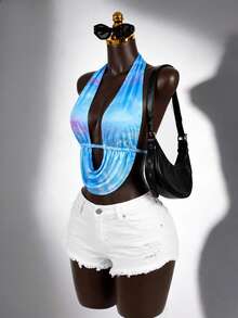 SaltGleam SaltGleam Áo hai dây hở lưng cổ yếm in họa tiết tie-dye gợi cảm dành cho nữ, trang phục thường ngày đi biển. - Nhiều màu - Xem 3