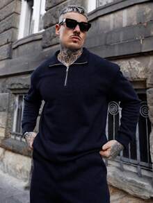 Artur Kramer 2件套男士休闲长袖运动衫和裤子套装 - 藏蓝色 - 查看 4