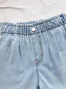 SHEIN Teen GirlCasual Denim Shorts, New Arrival, Fashionable Minimalist Design, Drawstring Waist, Light Blue Washed Soft Jeans Shorts - Light Wash - View 6