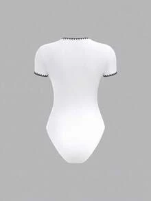 SHEIN BASICS 女款針織圓領短袖連身衣夏季套裝 - 彩色 - 查看 3