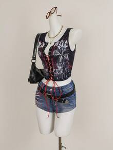 Amplova Women's Casual Everyday Pocketed Button Denim Shorts - Dark Wash - View 5