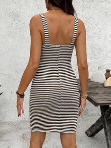 SHEIN Maternity Summer Casual Striped Knot Fitted Dress Photoshoot - Khaki - View 2