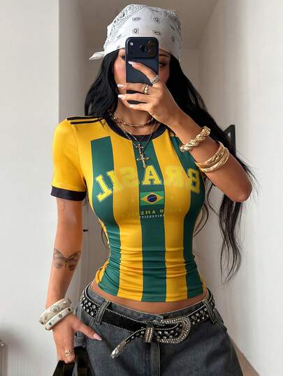 Coolane Women's Summer Streetwear Style Cool Basketball Jersey Design Letter Print White Top For Brazil