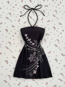 Elamini Casual Vacation Party Strapless Strapless Mini Black Dress - Black - View 1