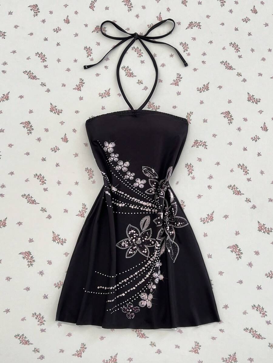 Elamini Casual Vacation Party Strapless Strapless Mini Black Dress - Black - View 1