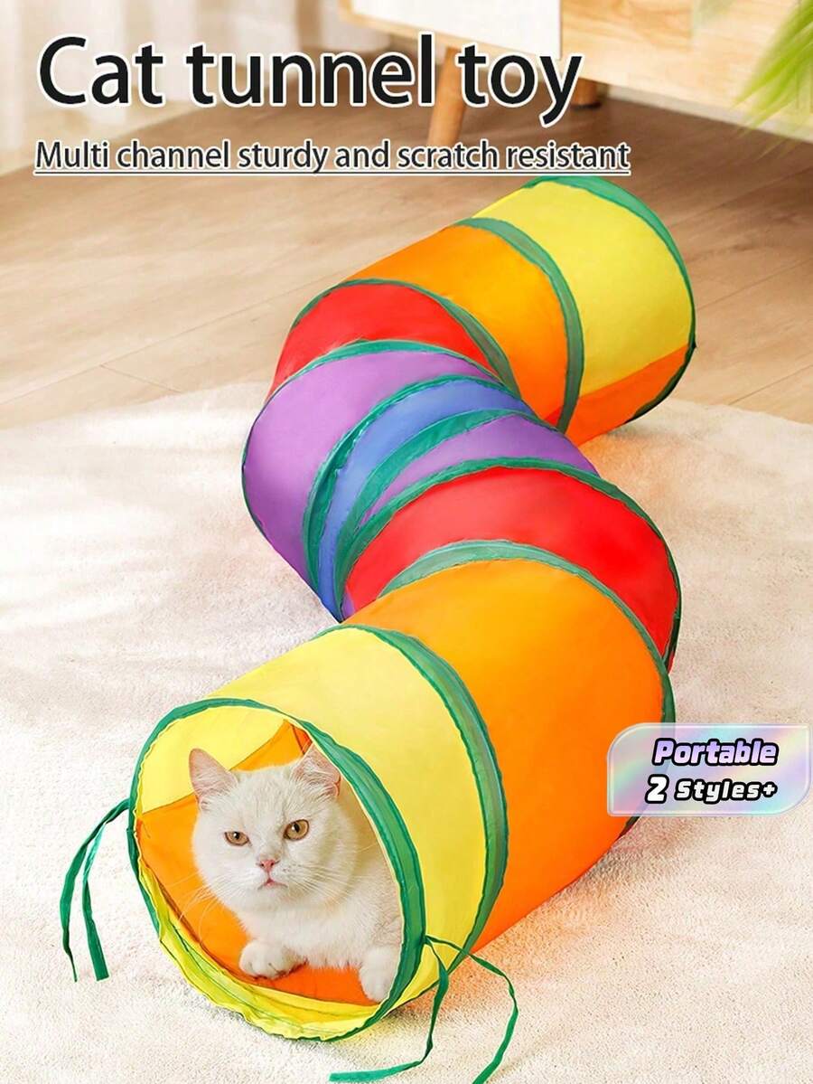 Collapsible Rainbow Cat Tunnel, Foldable Pet Cat Tunnel Toy,Suitable For Cats And Rabbits, Indoor/Outdoor Use, Portable - Multicolor - View 1