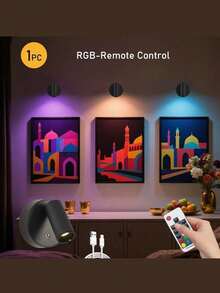 1 pieza Foco controlado por control remoto, luz decorativa de pared con control táctil, RGB de 7 colores con capacidad de atenuación, iluminación nocturna, adecuado para arte de pared y decoración de árboles, luz recargable. - 7 Colors RGB - Ver 12