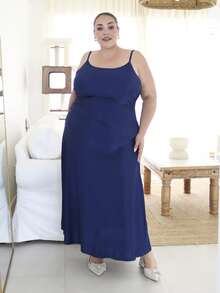 Pretty and Ole Plus Size Women's Solid Color Ruched Waist Flared Hem Spaghetti Strap Dress,Semi Formal Dress,Elegant Tea Party Dress,Flowy Cruise Women Outfits,Birthday Dresses For Women - Royal Blue - View 1