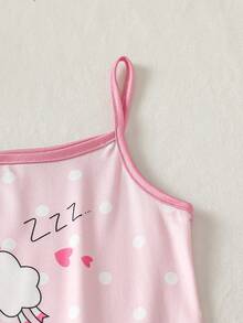 Young Girls' White & Pink Cute Rabbit Print Knit Camisole Dress 2 Pieces Pajama Set - Multicolor - View 4