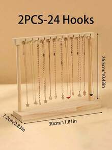 1PC/2Pcs Natural Wood Tone Necklace Display Holder, Large Size Sweater Chain, Bracelet, Jewelry Organizer Rack Sun Travel Cool Back To School - wood color - View 18